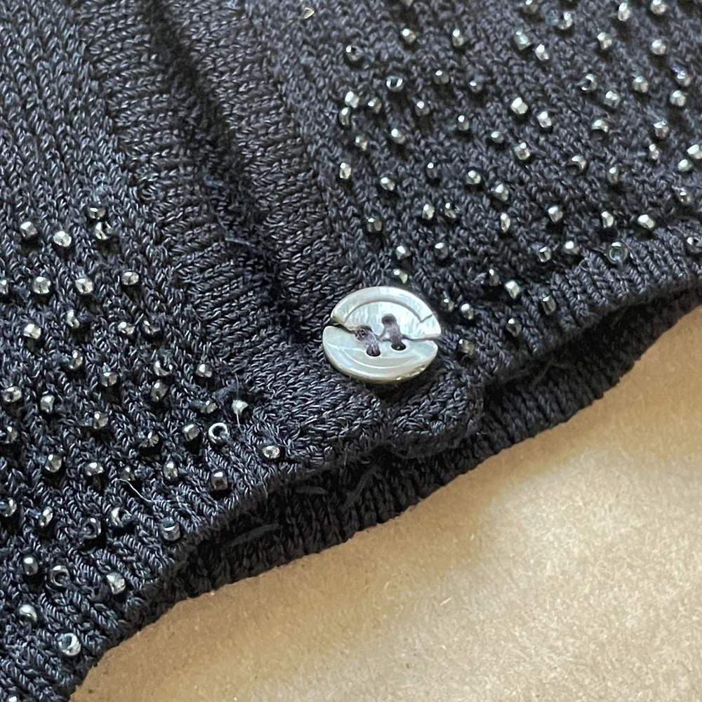 DKNY Y2K Beaded Cardigan Sweater Black Button Front Oversized M - Picture 3 of 9